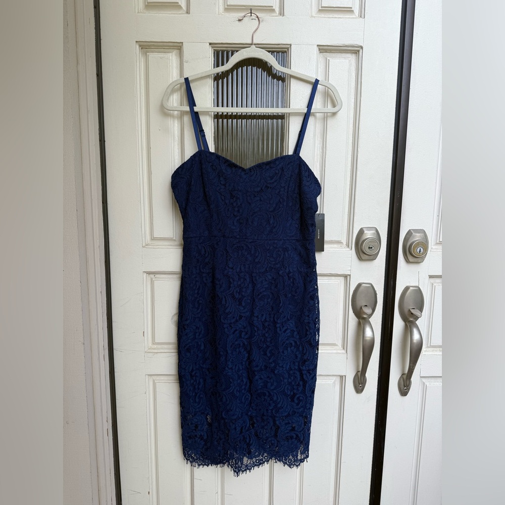 Lulu’s License to Love Navy Blue‎ Lace Bodycon Midi Dress Size Large NWT